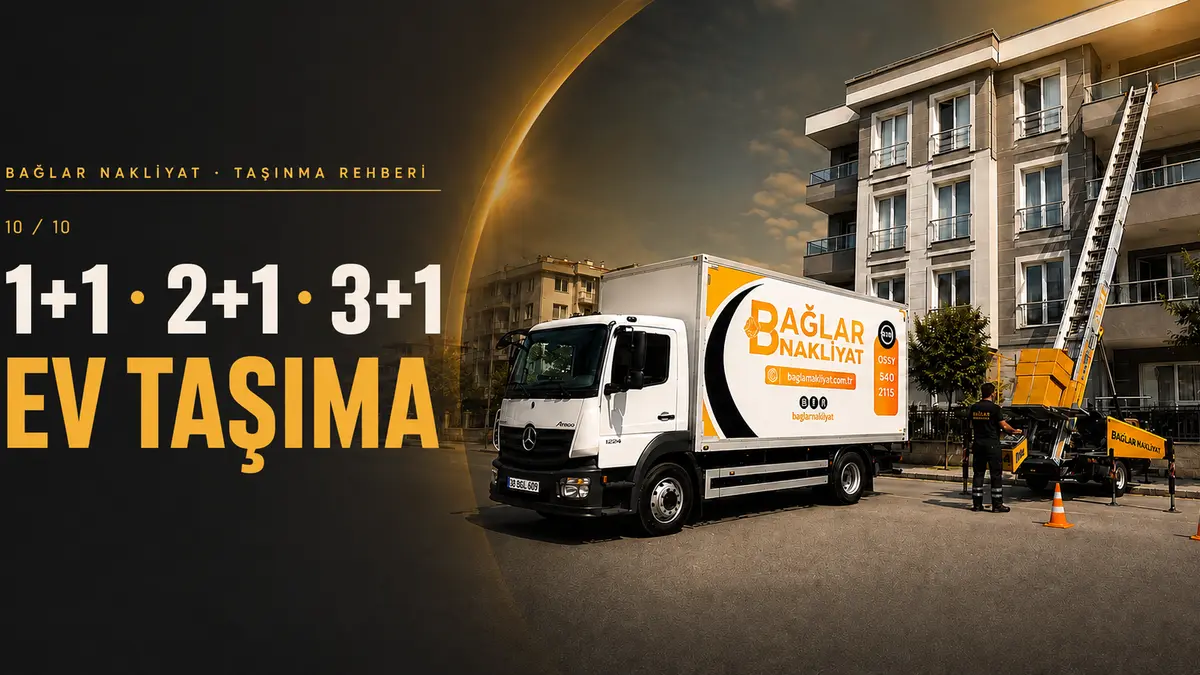 Bağlar Nakliyat kamyonu ve dış cephe asansörü — 1+1 2+1 3+1 ev taşıma
