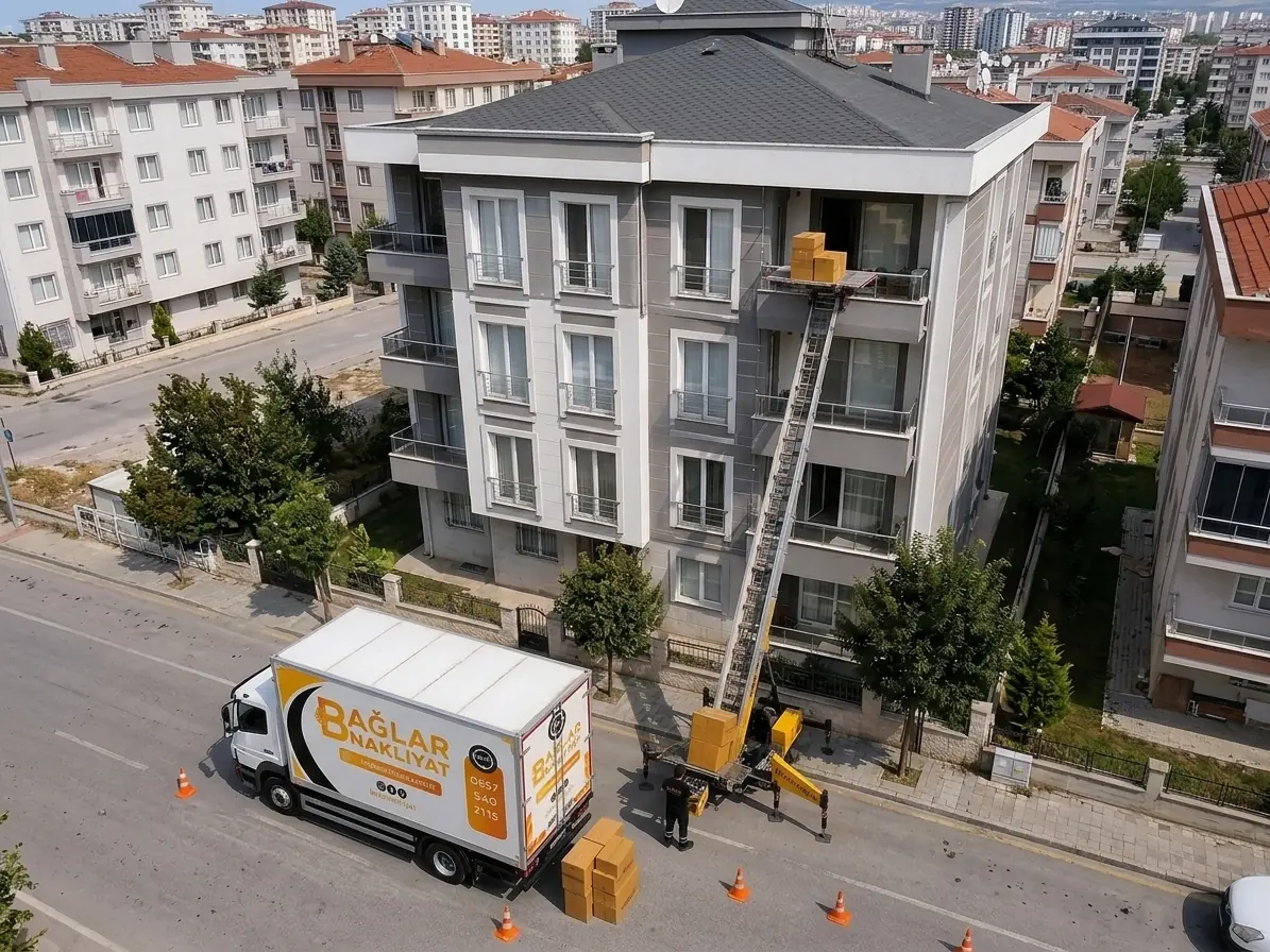 Bağlar Nakliyat aracı ve dış cephe asansörüyle Eskişehir’de yüksek kata koli taşıma