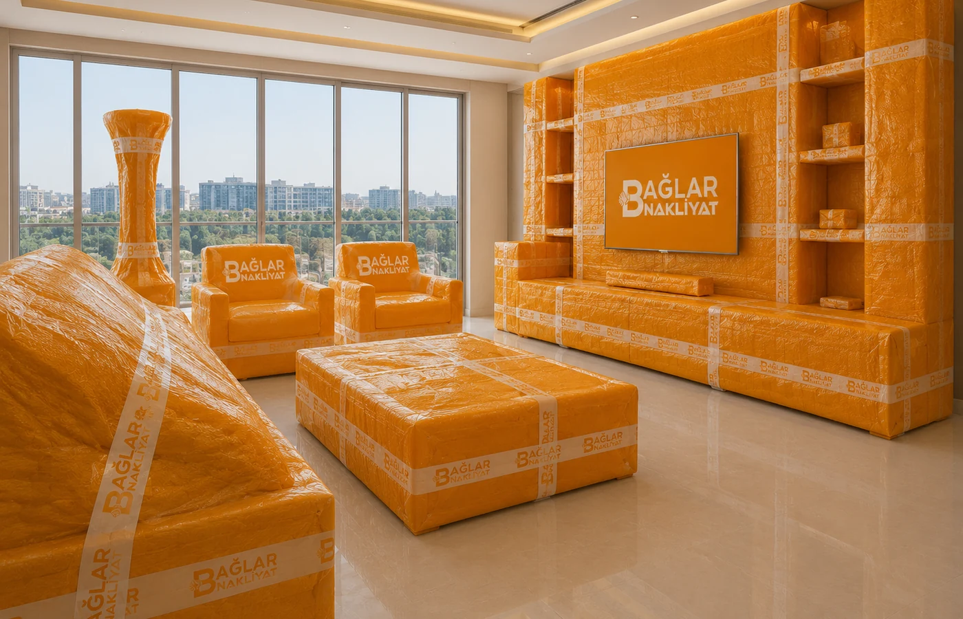Eskişehir evden eve nakliyat paketleme sonrası korunan salon